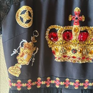 Black Gold Lace Dress women’s designer inspired crowns rhinestones extra large